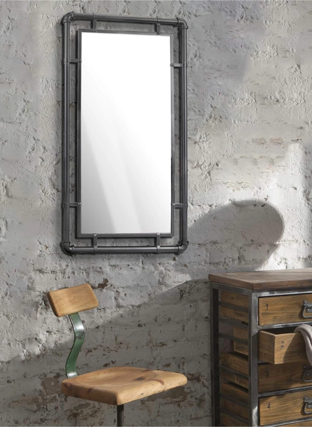 29.1" × 16.7" Industrial Black Metal Pipe Wall Mirror