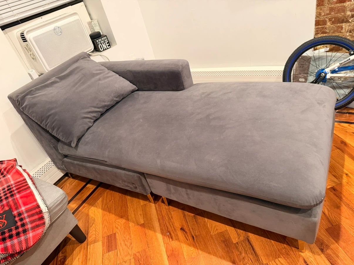 Gray Velvet Chaise Lounge (L shape part of a couch)