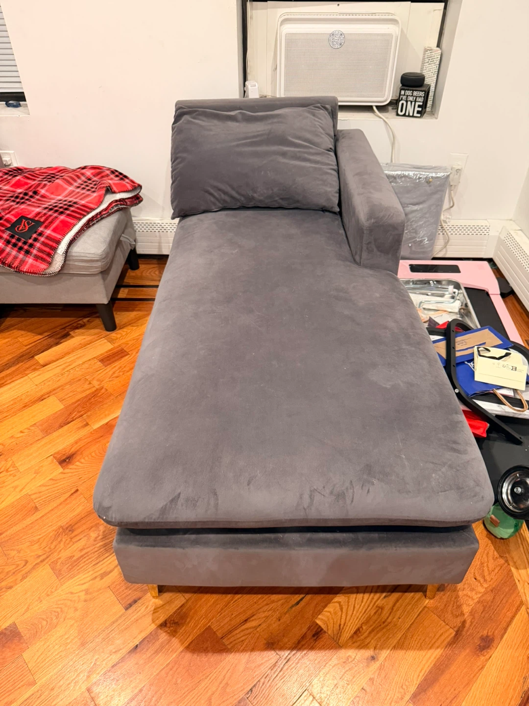 Gray Velvet Chaise Lounge (L shape part of a couch) - photo 2