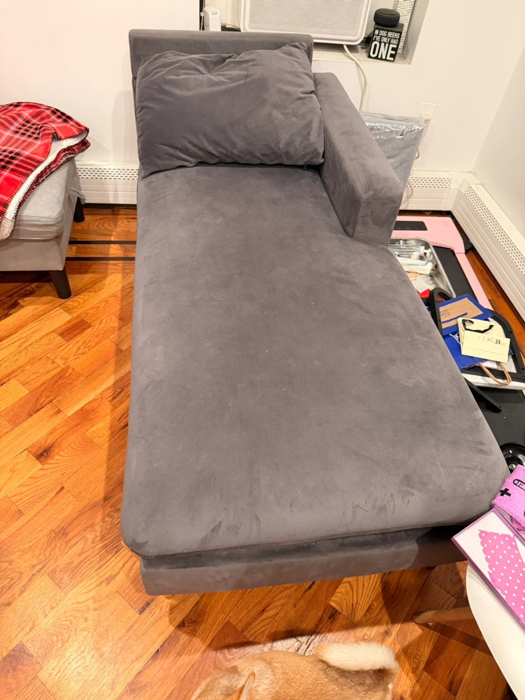 Gray Velvet Chaise Lounge (L shape part of a couch) - photo 3
