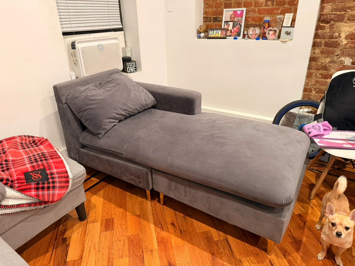 Gray Velvet Chaise Lounge (L shape part of a couch) - photo 4