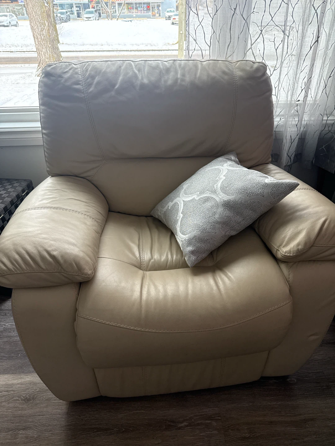Beige Leather Recliner Armchair