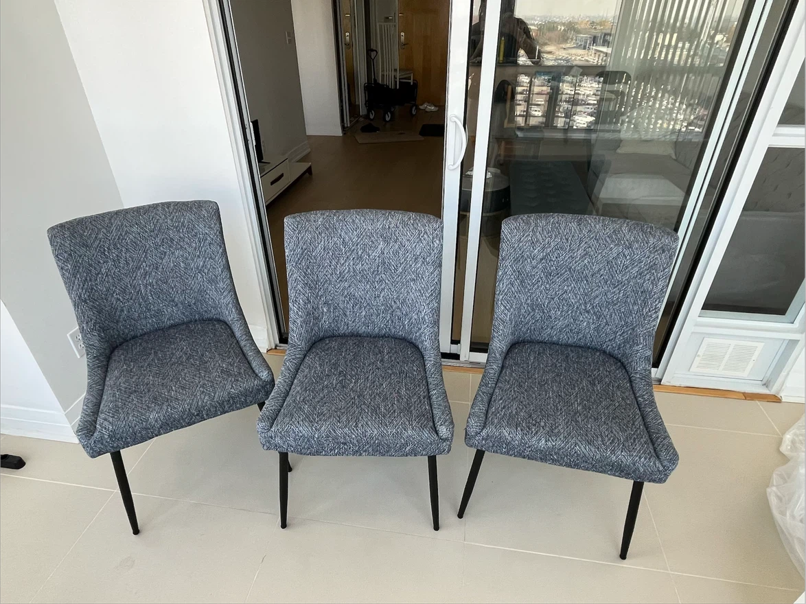 Set of 3 Grey Fabric Dining Chairs