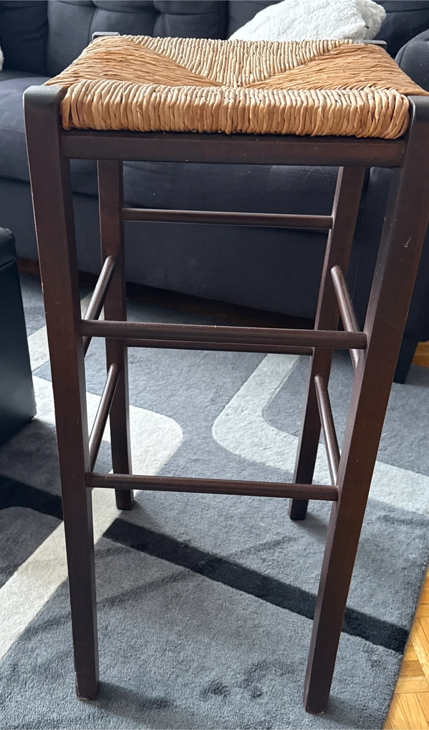 Wooden Bar Stool with Woven Seat