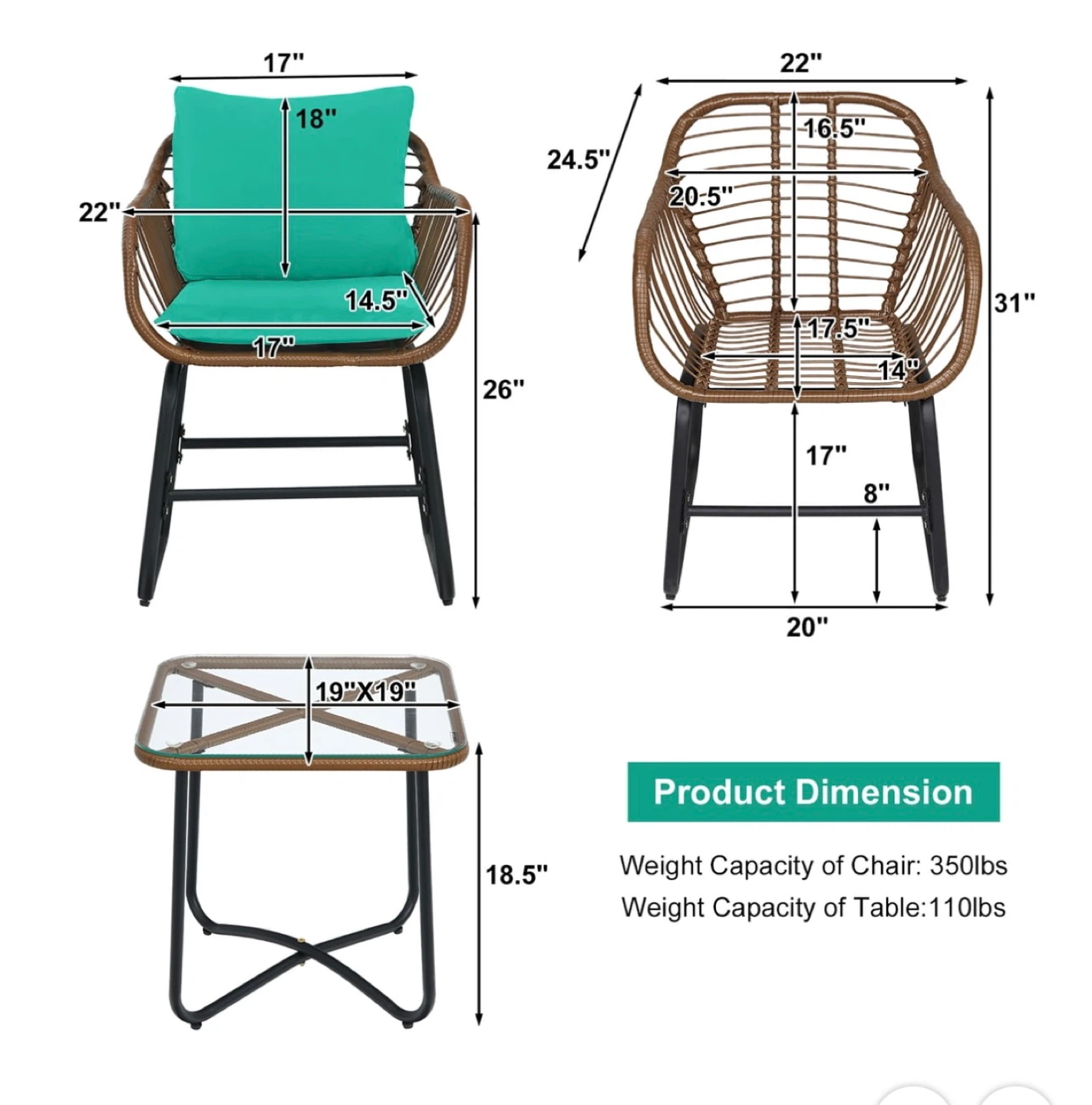 3-Piece Wicker Patio Bistro Set - photo 5