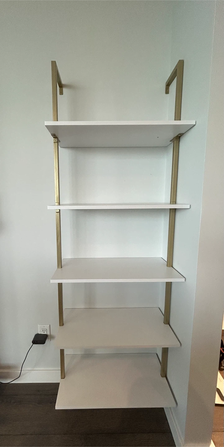 Modern White & Gold 5-Tier Bookshelf / Display Shelf
