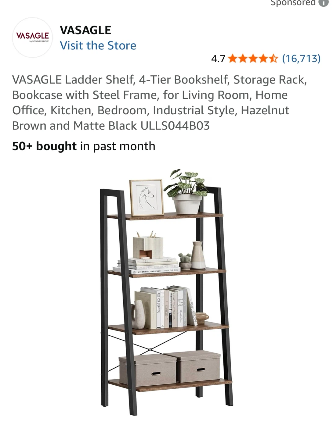 VASAGLE 4-Tier Ladder Bookshelf - photo 4