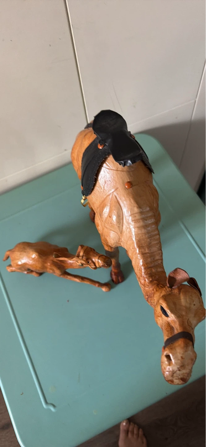 Vintage leather camel figurines