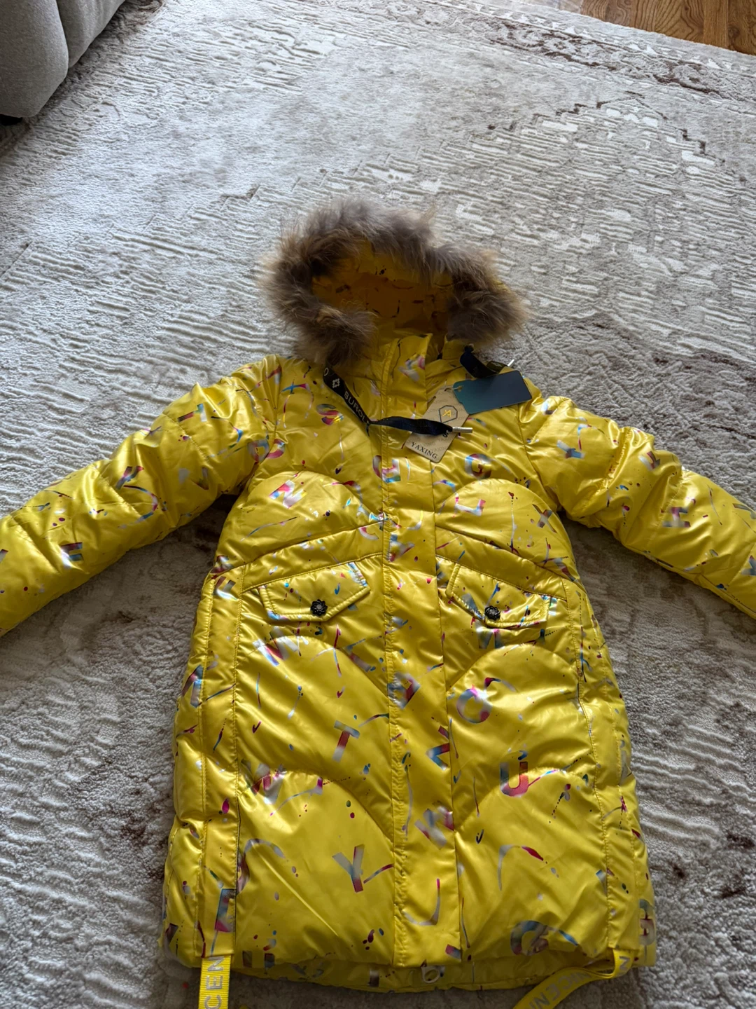 Yaxing Yellow Puffer Jacket with Fur Hood - photo 4