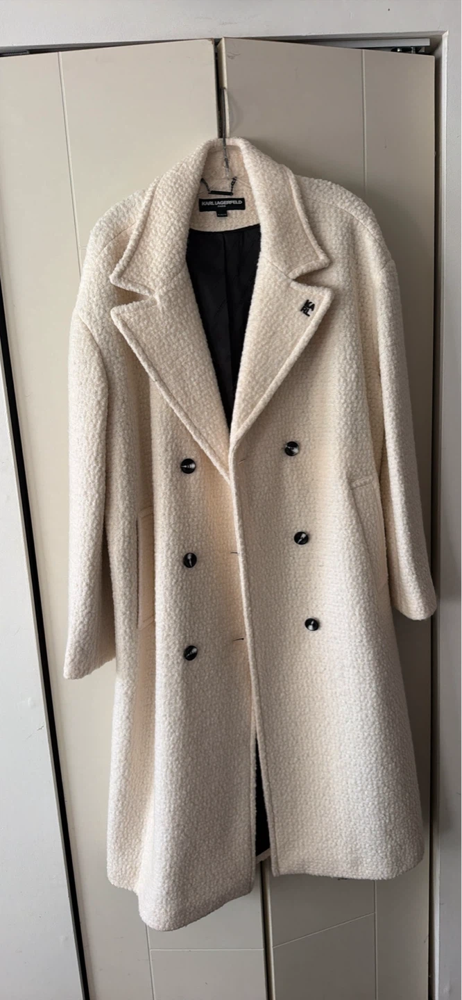 Karl Lagerfeld Paris Cream Boucle Coat