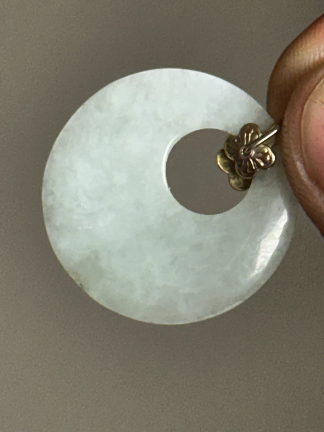1" Pale Icy Jadeite Ping An Kou Pendant