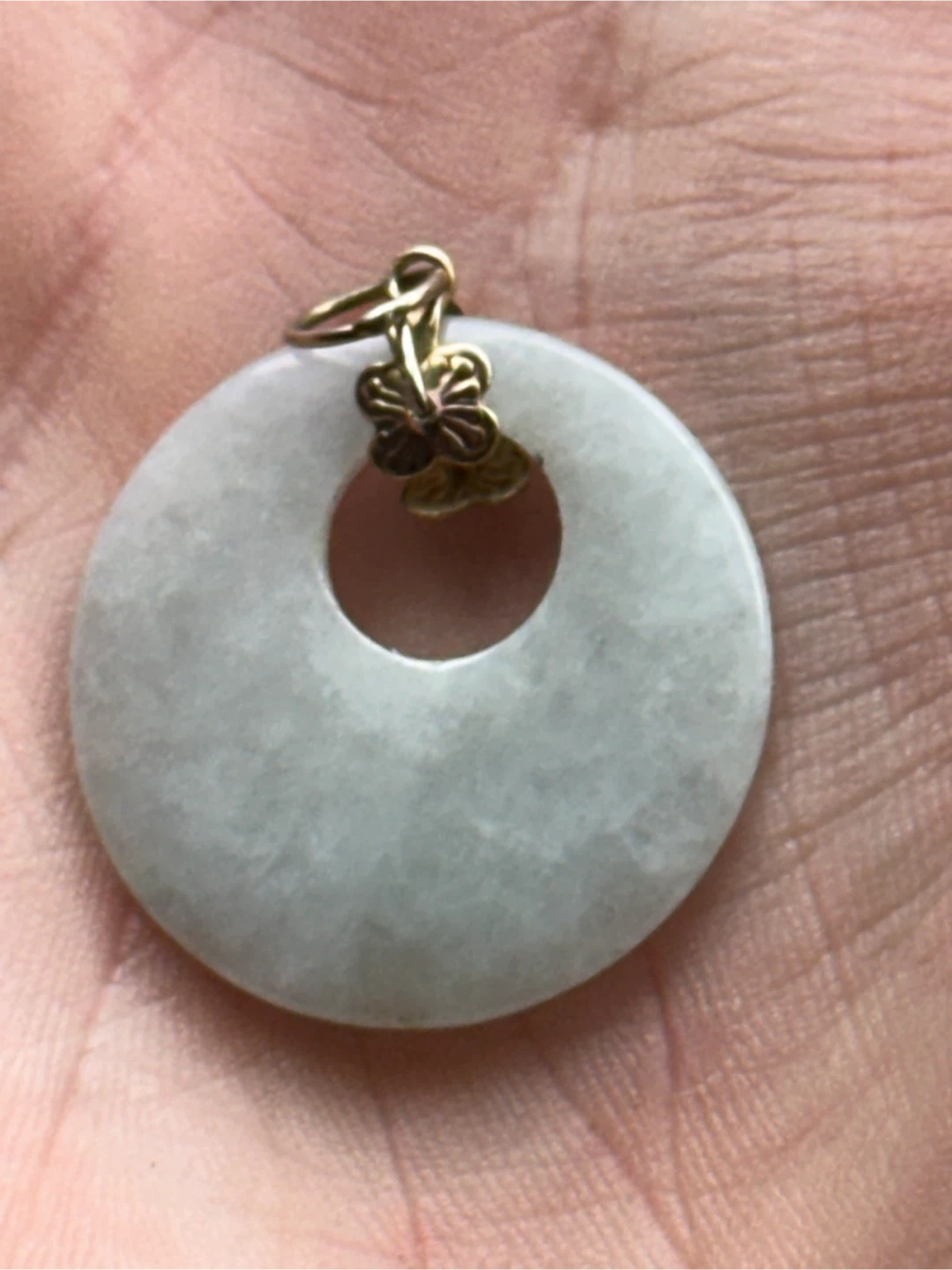 1" Pale Icy Jadeite Ping An Kou Pendant - photo 2
