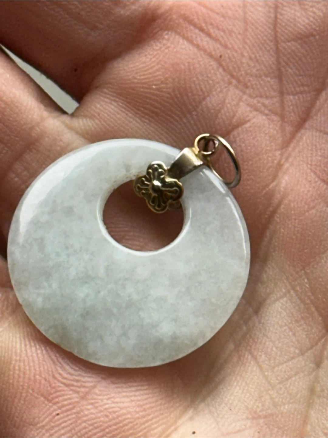 1" Pale Icy Jadeite Ping An Kou Pendant - photo 3