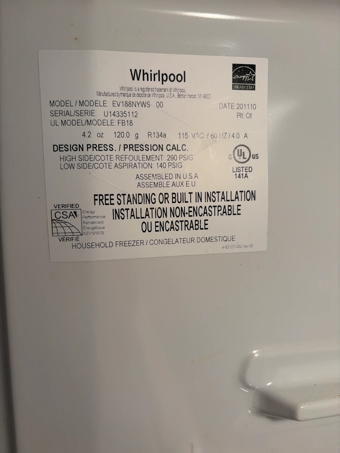 Whirlpool Upright Freezer Stainless Steel - photo 3