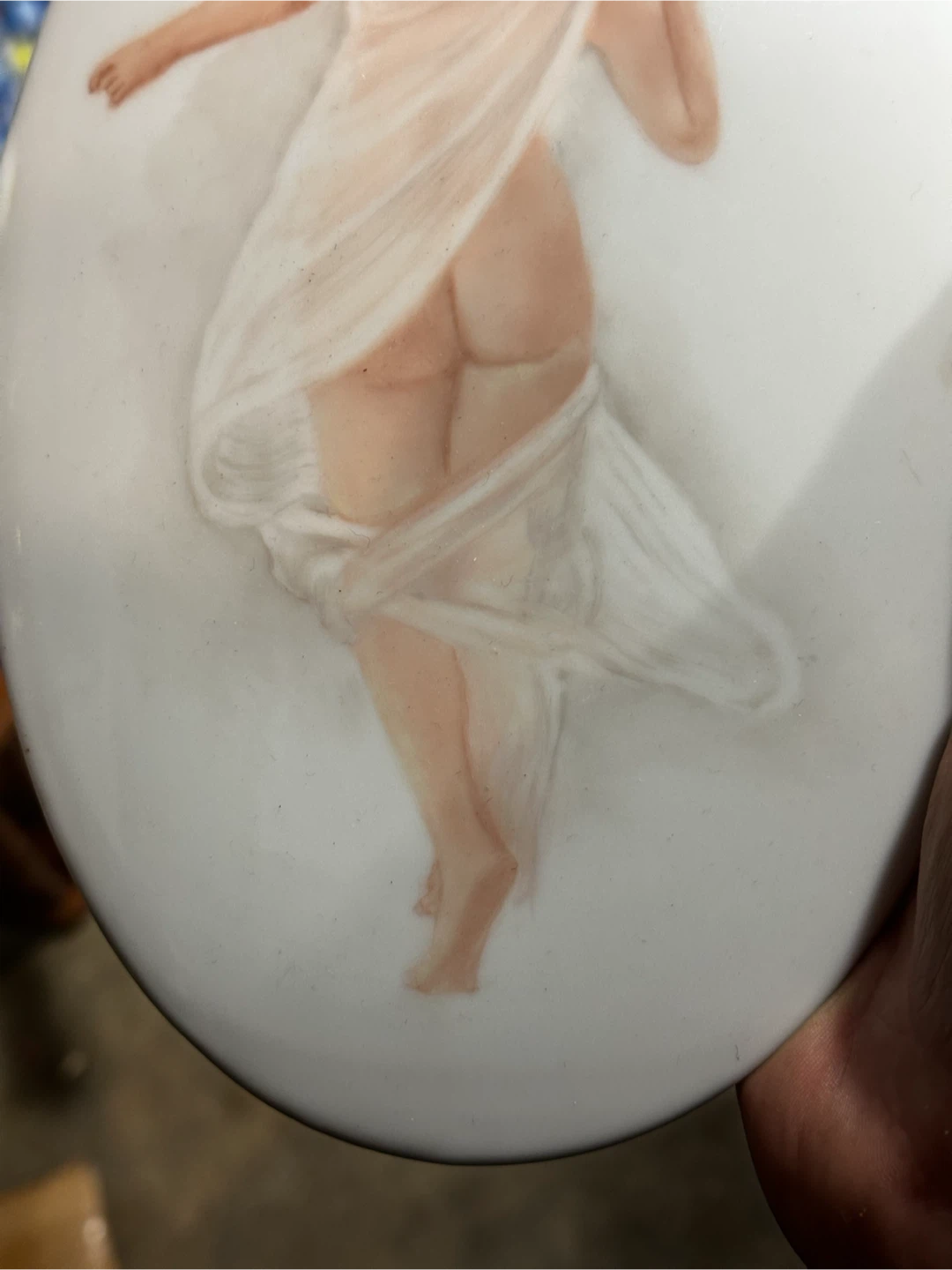 Hand Painted Classical Nymph Nude Porcelain Plaque - photo 3