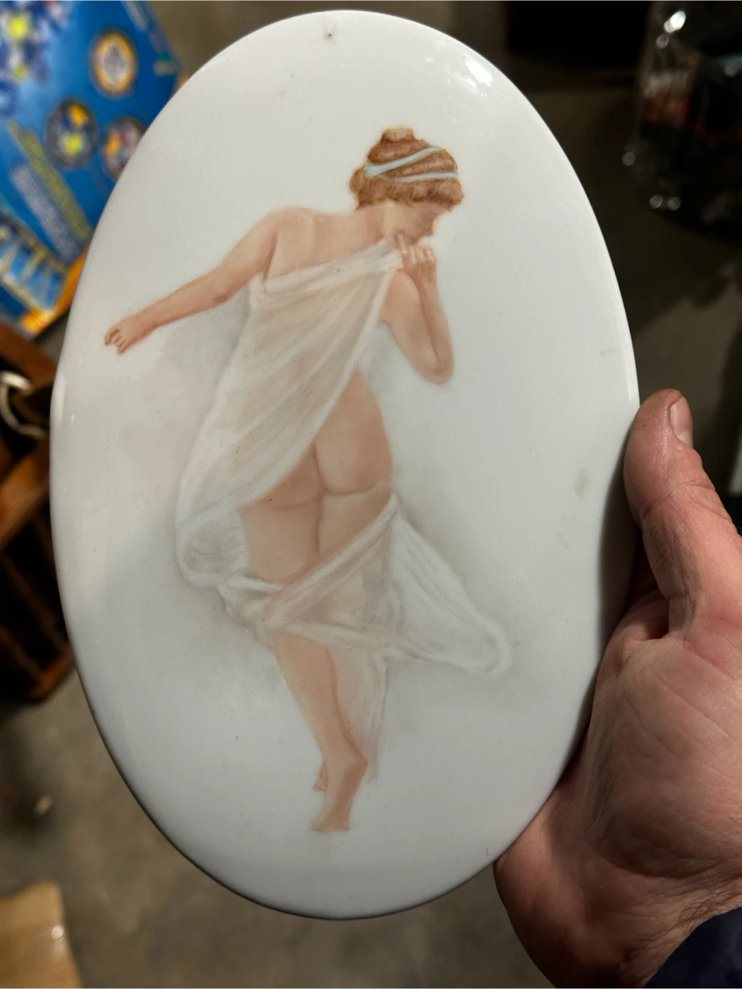 Hand Painted Classical Nymph Nude Porcelain Plaque