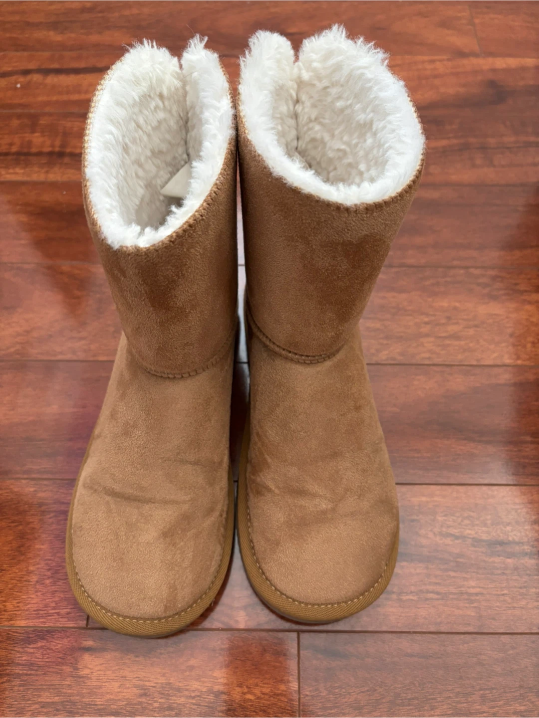 Tan Faux Suede Boots with White Sherpa Lining