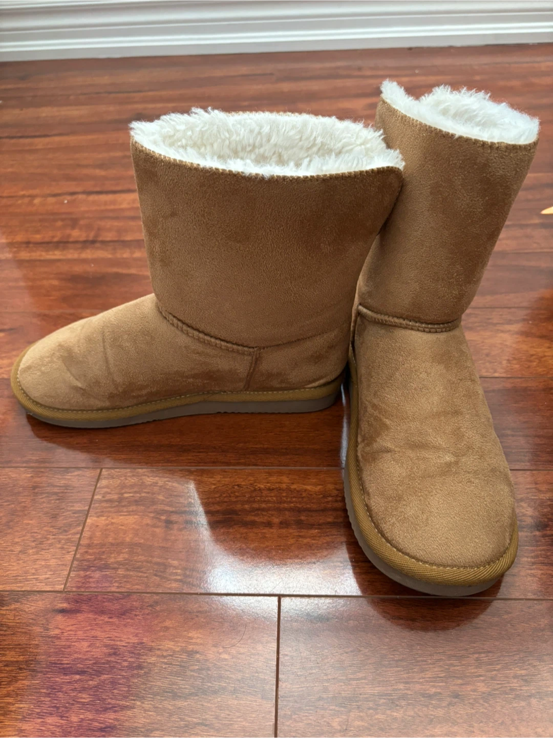 Tan Faux Suede Boots with White Sherpa Lining - photo 2