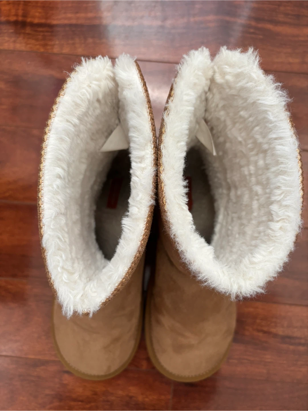 Tan Faux Suede Boots with White Sherpa Lining - photo 4
