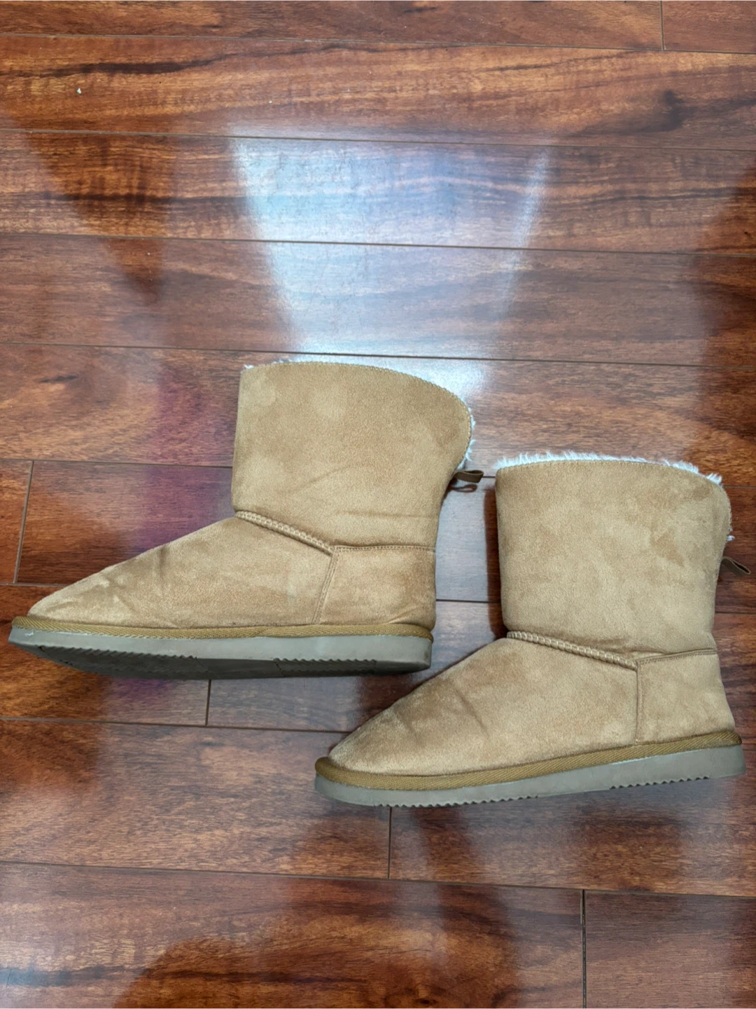 Tan Faux Suede Boots with White Sherpa Lining - photo 5