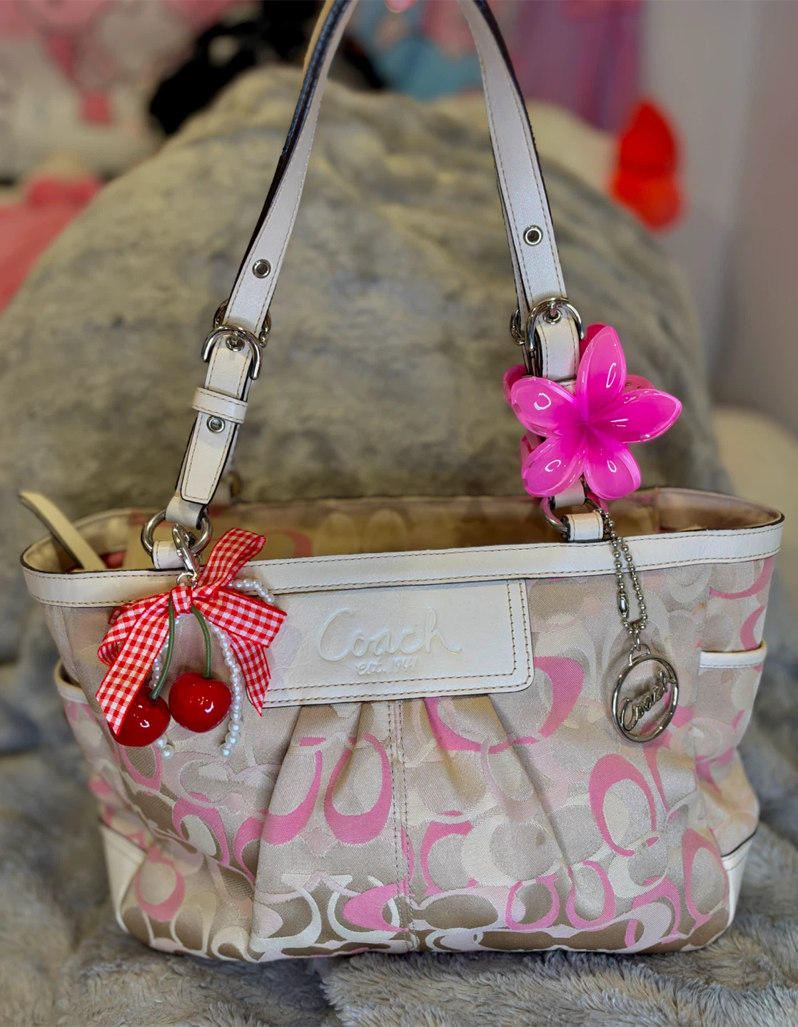 Rare Coach Optic Signature Pleated Canvas Tote Bag