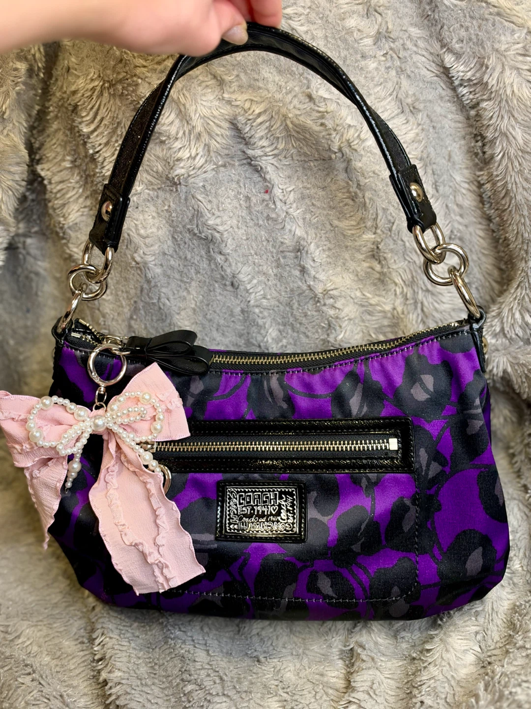 Coach Poppy Daisy Ocelot Purple Demi Hobo Bag