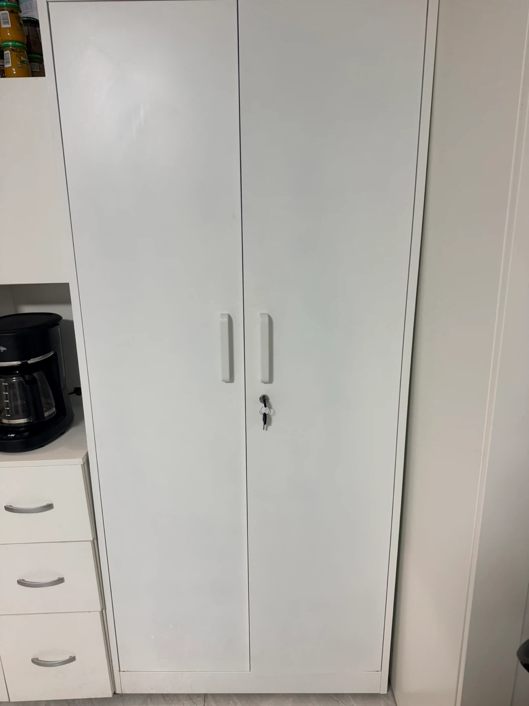 White Metal Storage Cabinet with Lock