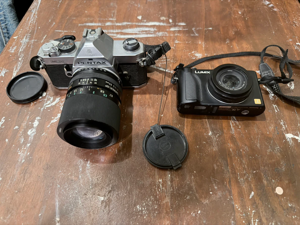 Pentax MX Film Camera and Panasonic Lumix Digital Camera