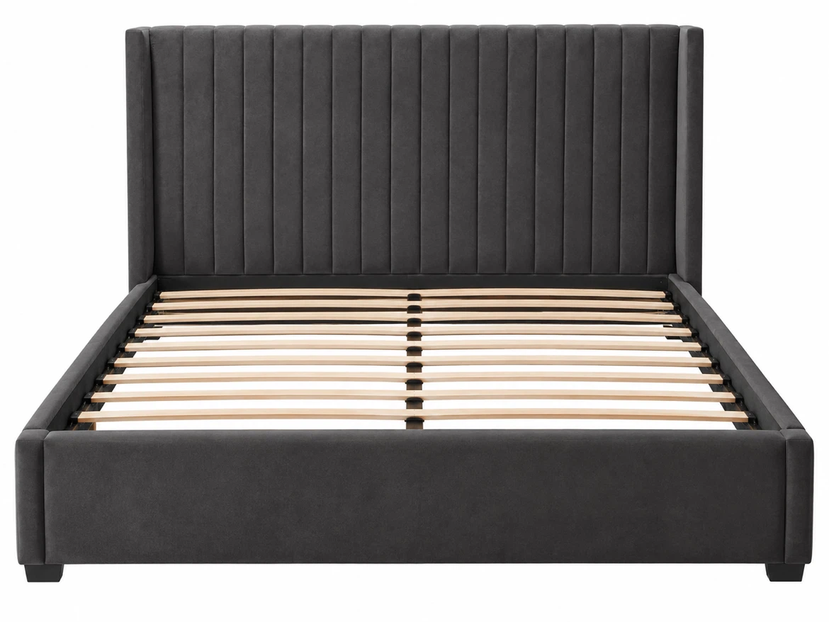 Grey Upholstered Queen Bed with 4 Storages