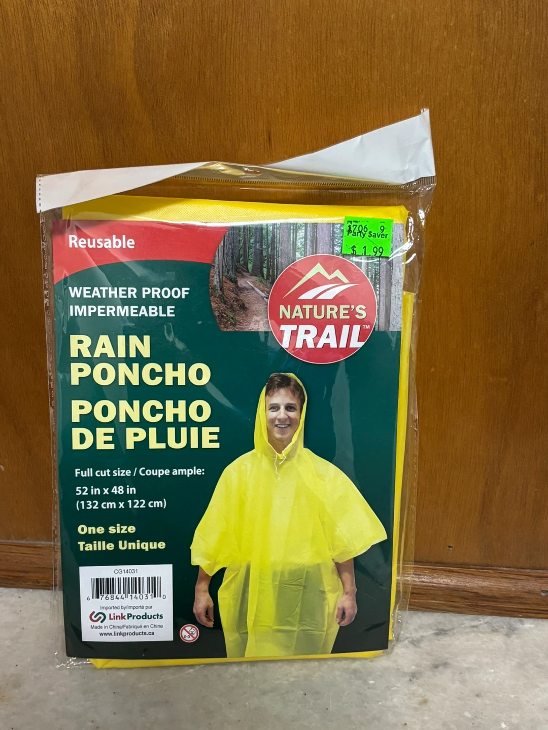 Nature's Trail Reusable Rain Poncho - Yellow