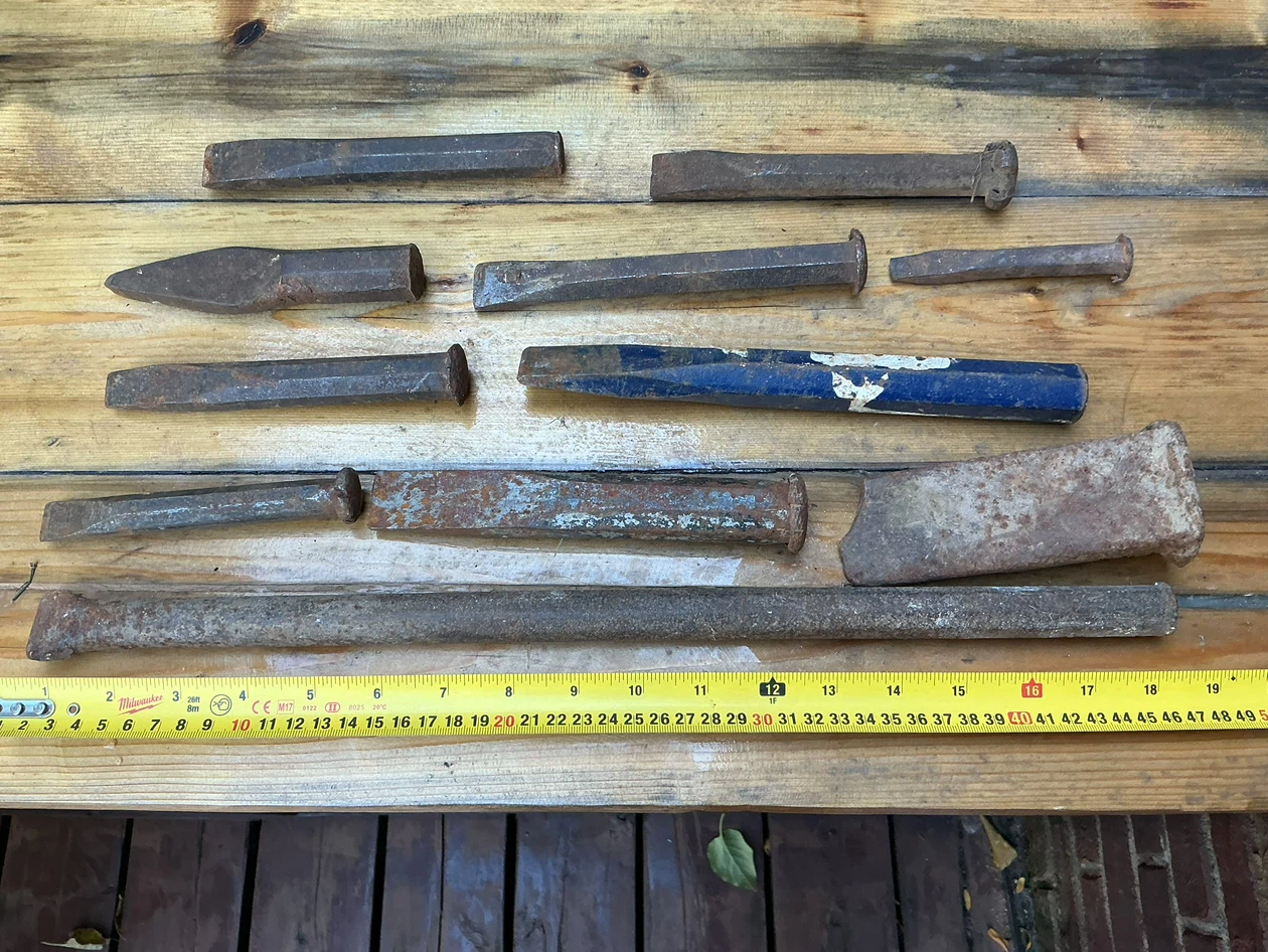 Assorted Metal Cold Chisels and Masonry Tools