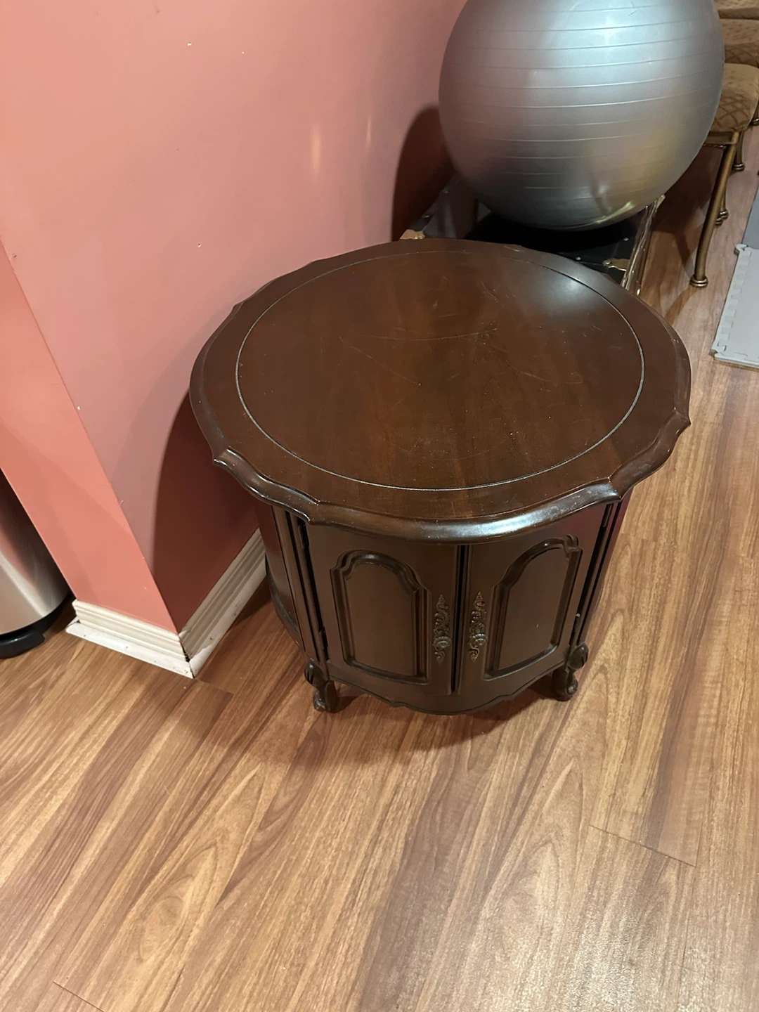 Vintage Round Wooden Side Table with Storage