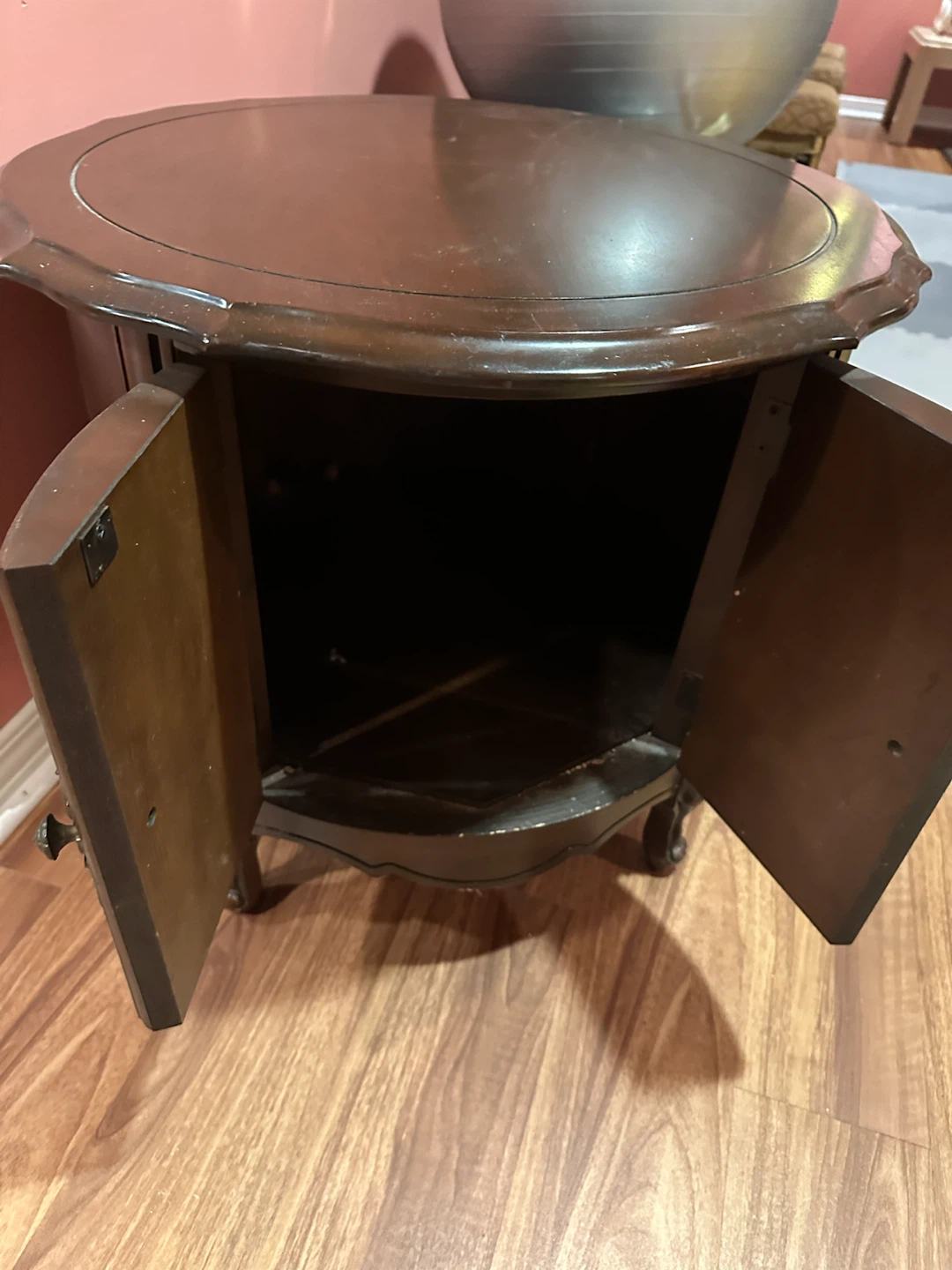 Vintage Round Wooden Side Table with Storage - photo 2