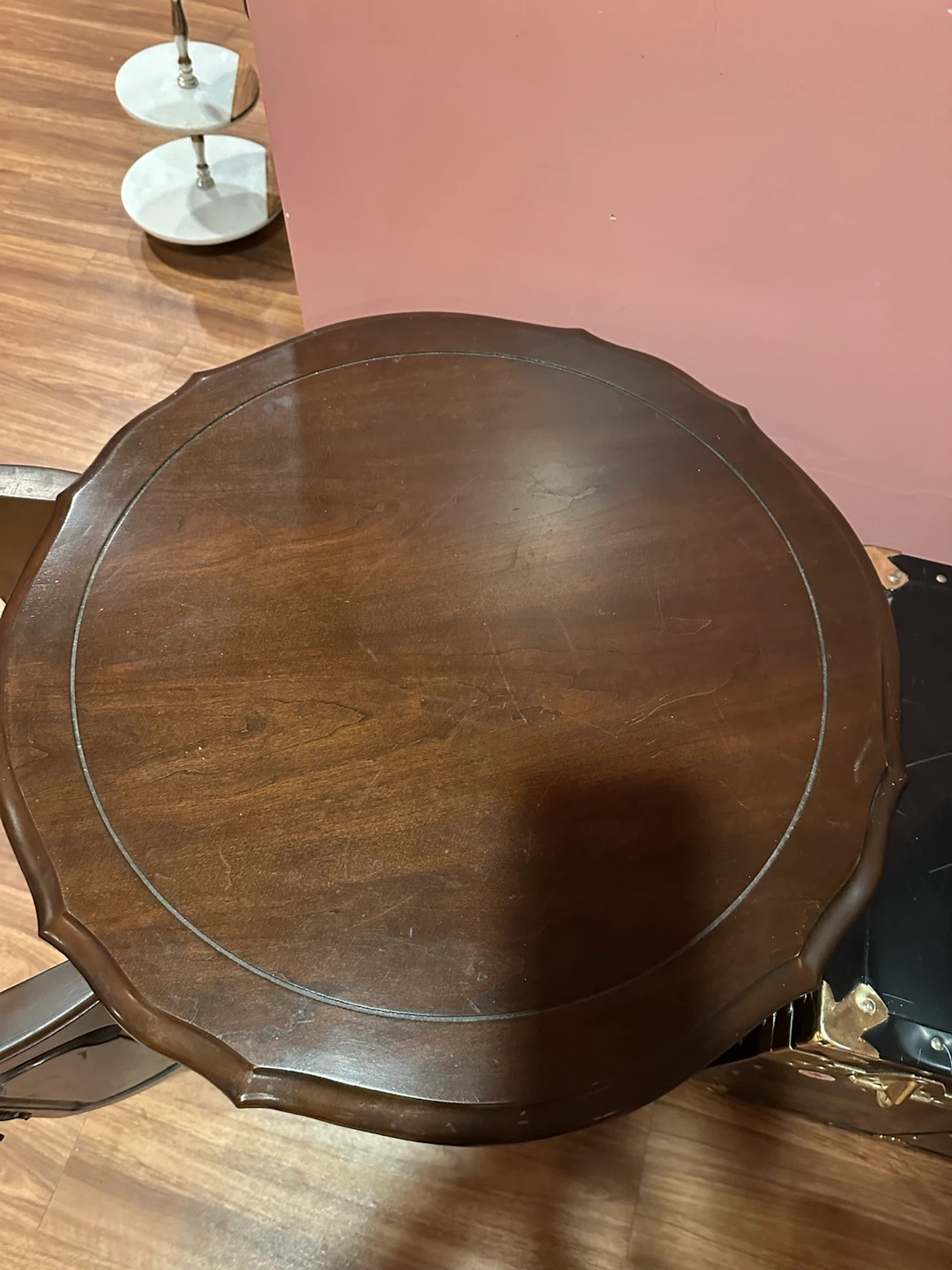 Vintage Round Wooden Side Table with Storage - photo 3