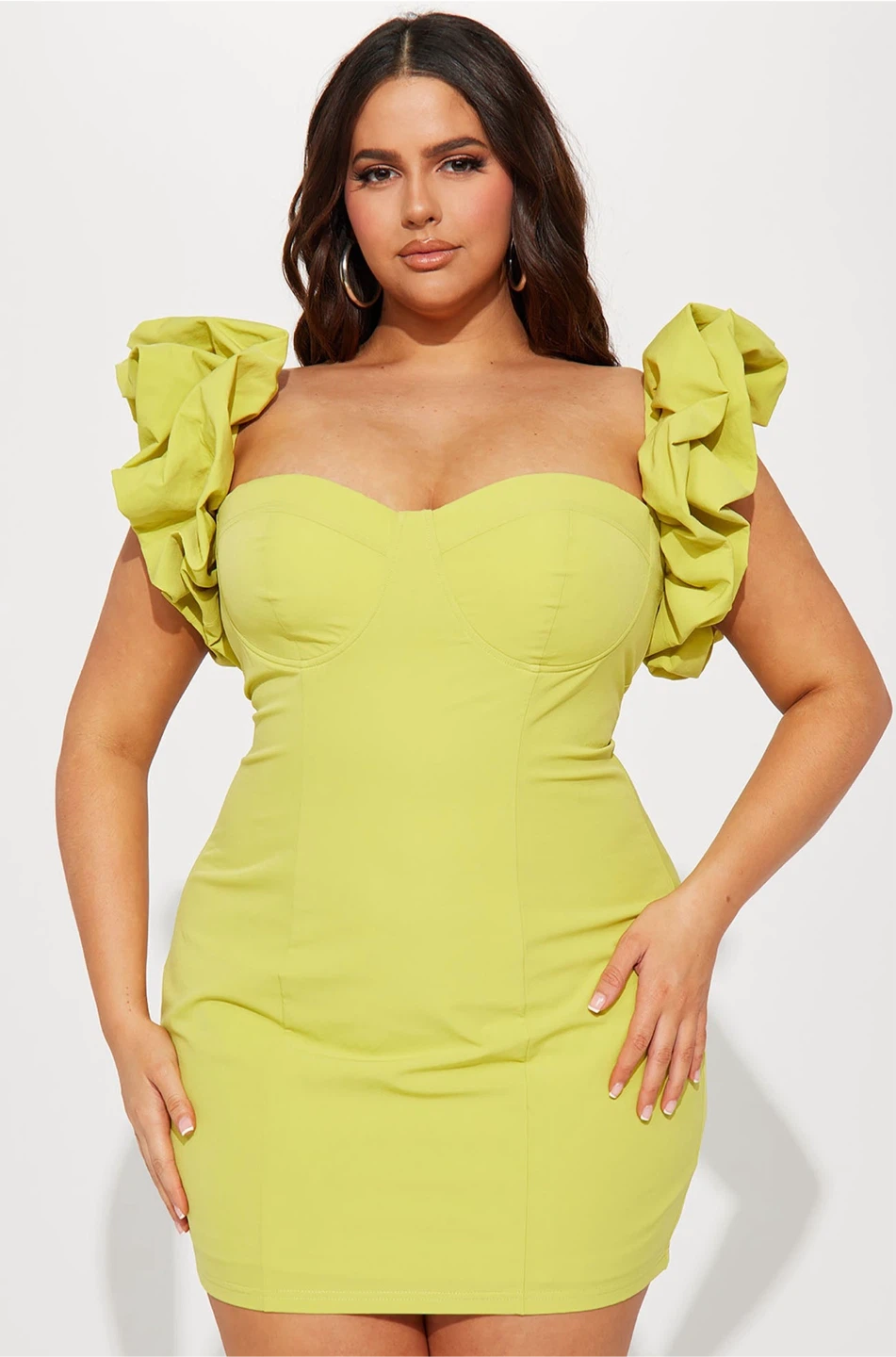 Lime Green Ruffled Mini Dress