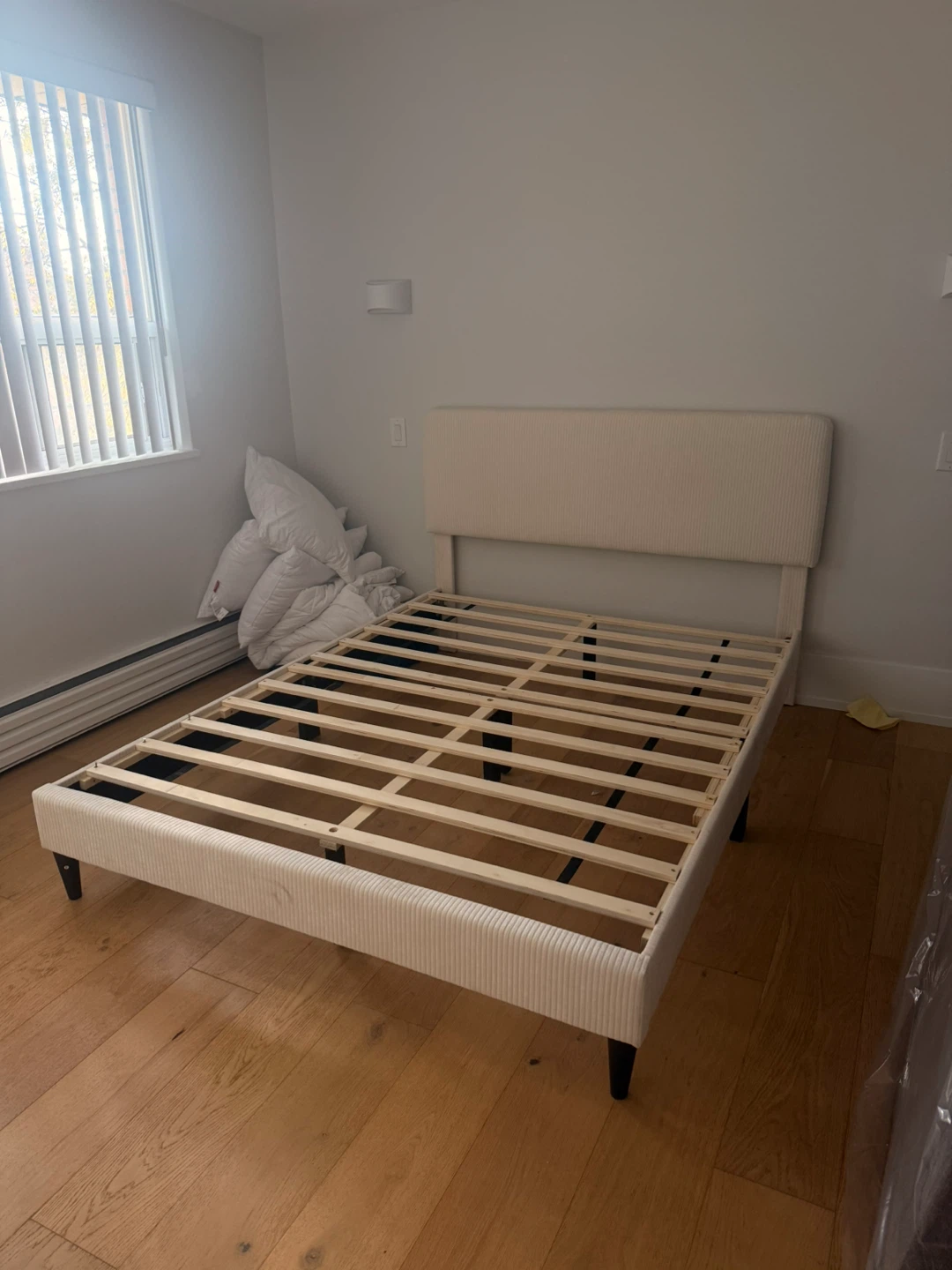 Off-White Upholstered Queen Bed Frame