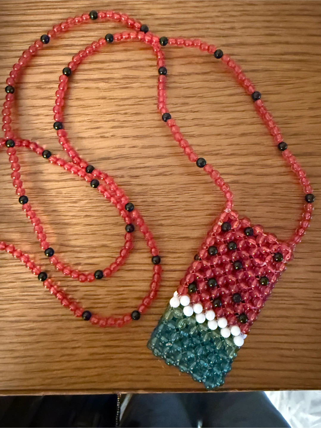 Lip balm holder Watermelon Pattern Beaded Necklace Bag