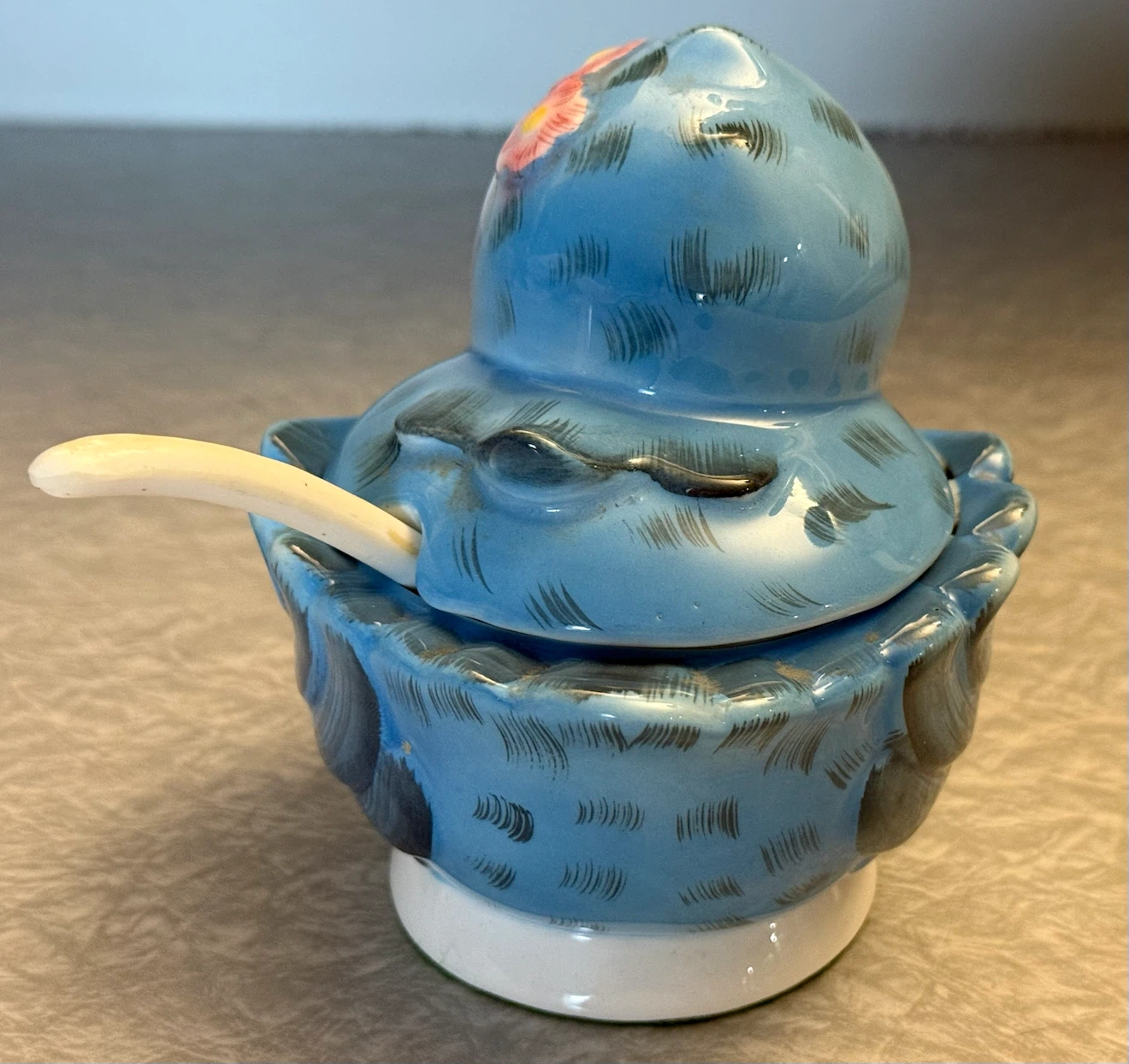 Vintage Lefton Blue Bird Jam Pot with spoon - photo 3