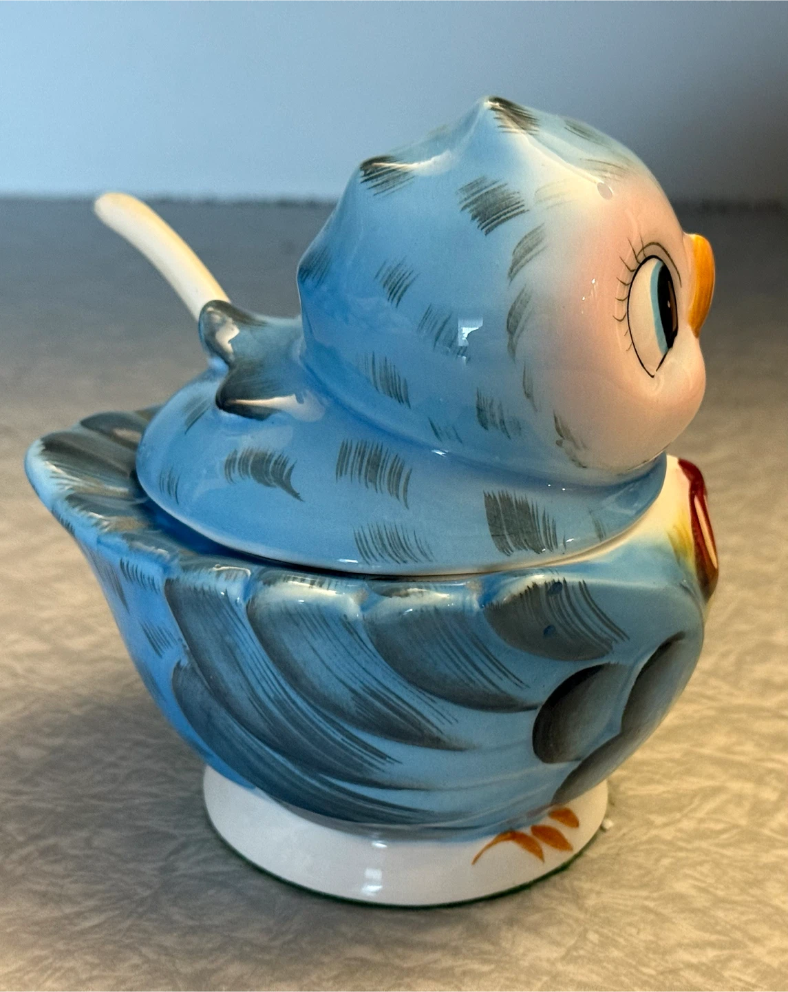 Vintage Lefton Blue Bird Jam Pot with spoon - photo 4