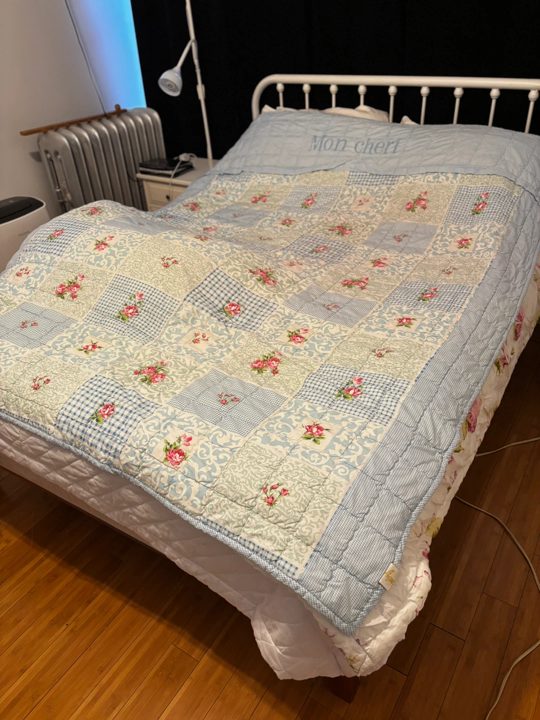 Blue and White Floral Patchwork Quilt