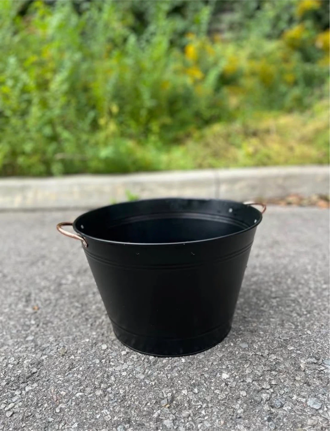 Black Metal Bucket with Copper Handles