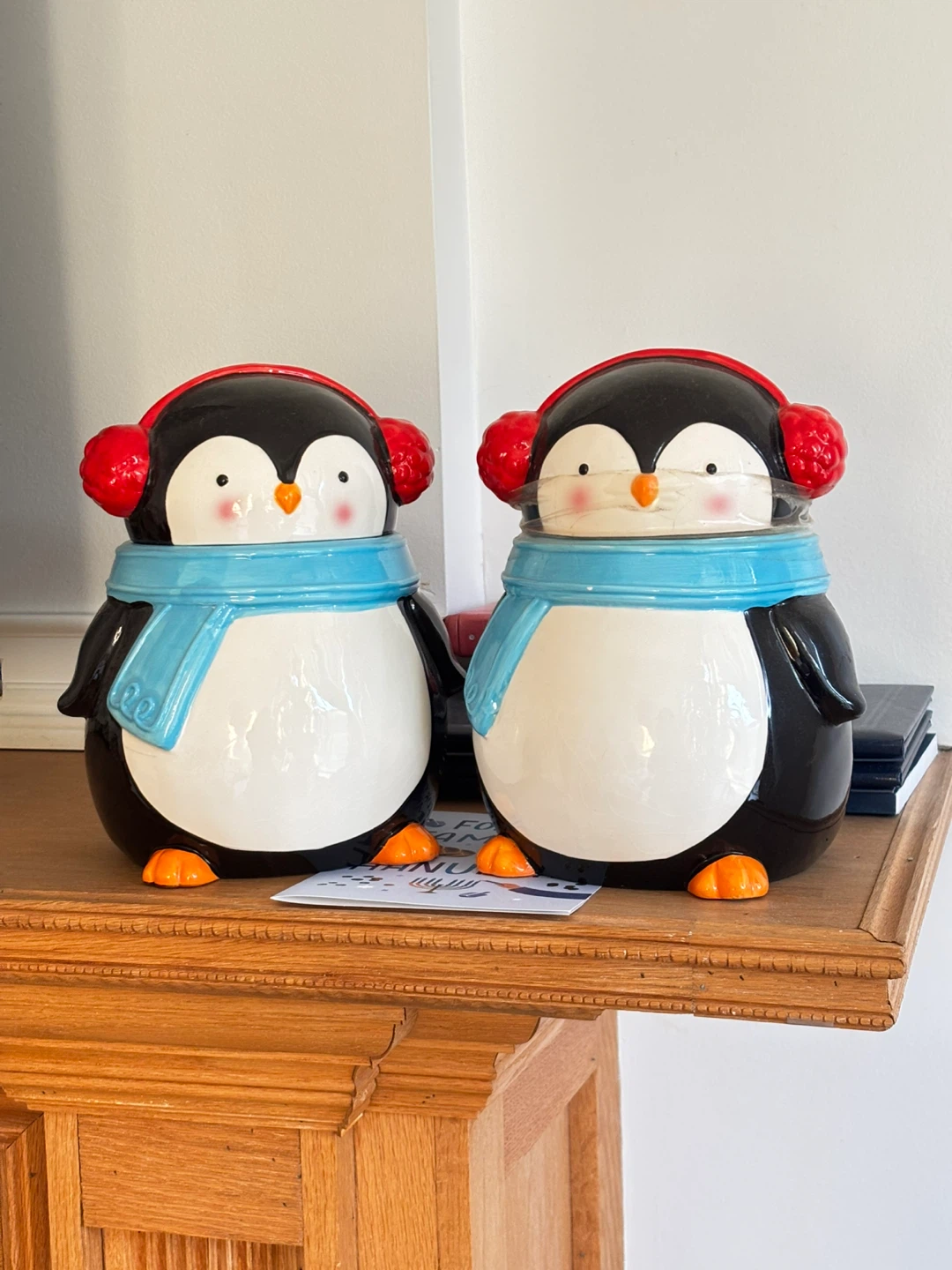Set of 2 Penguin Ceramic Cookie Jars