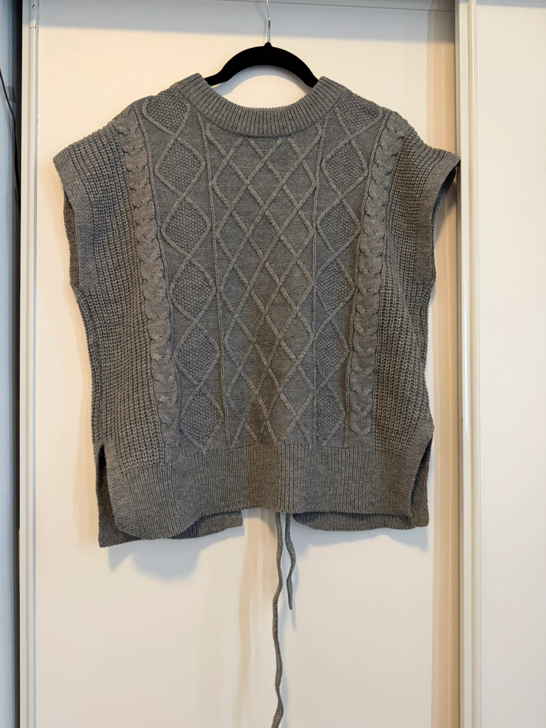 Grey Cable Knit Tie-Back Sweater Vest