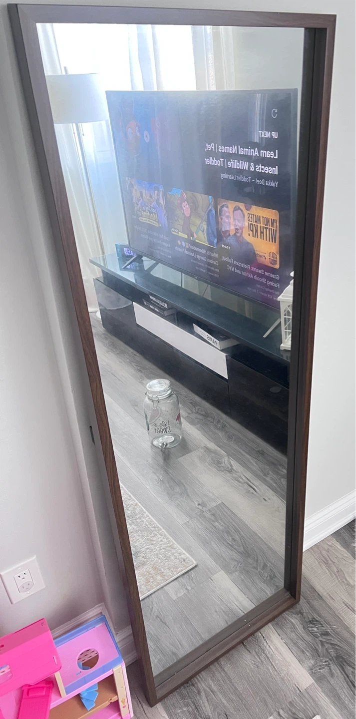 Full Length Standing Mirror with Dark Wood Frame