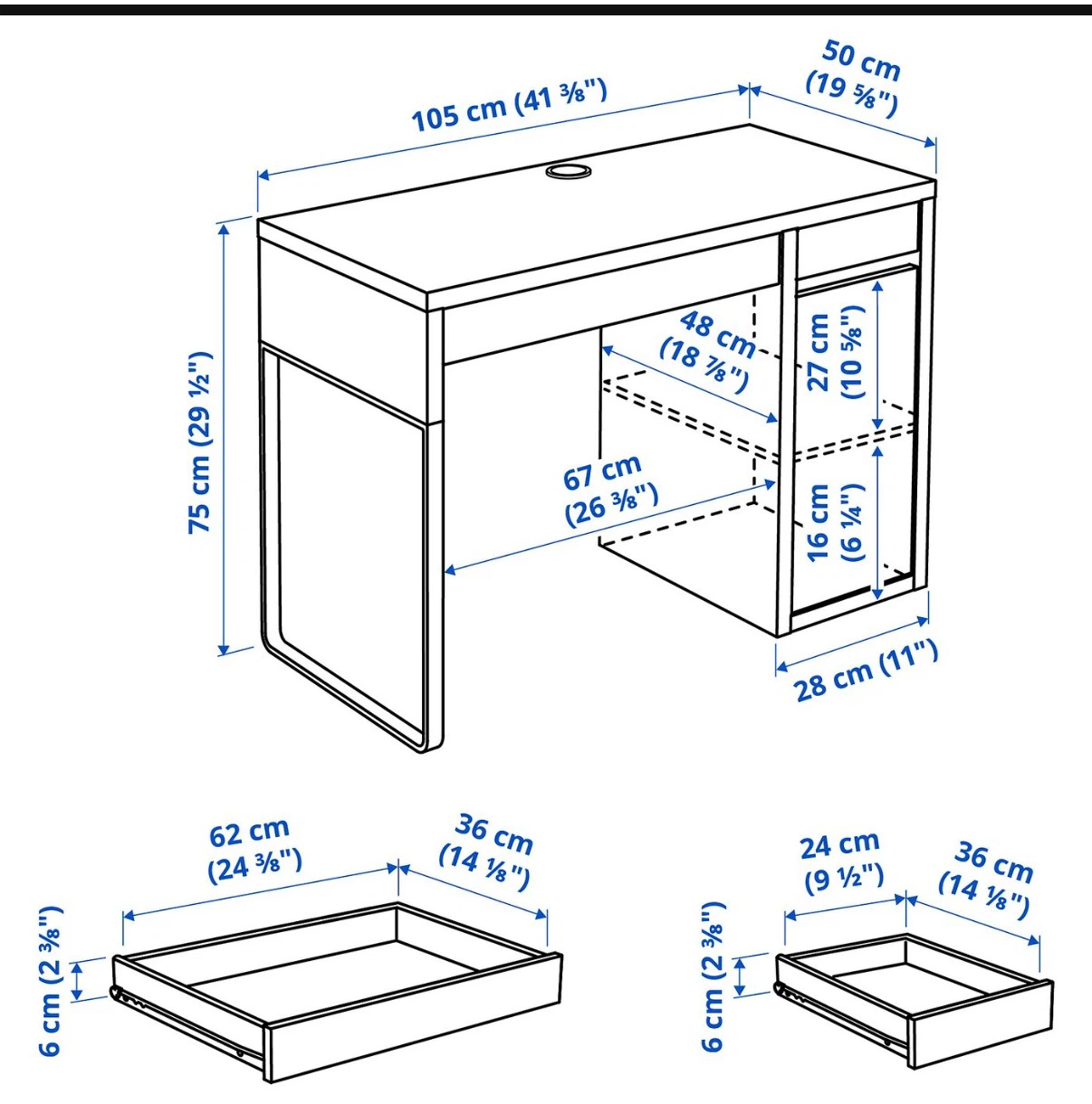 Black IKEA MICKE desk with drawers - photo 4