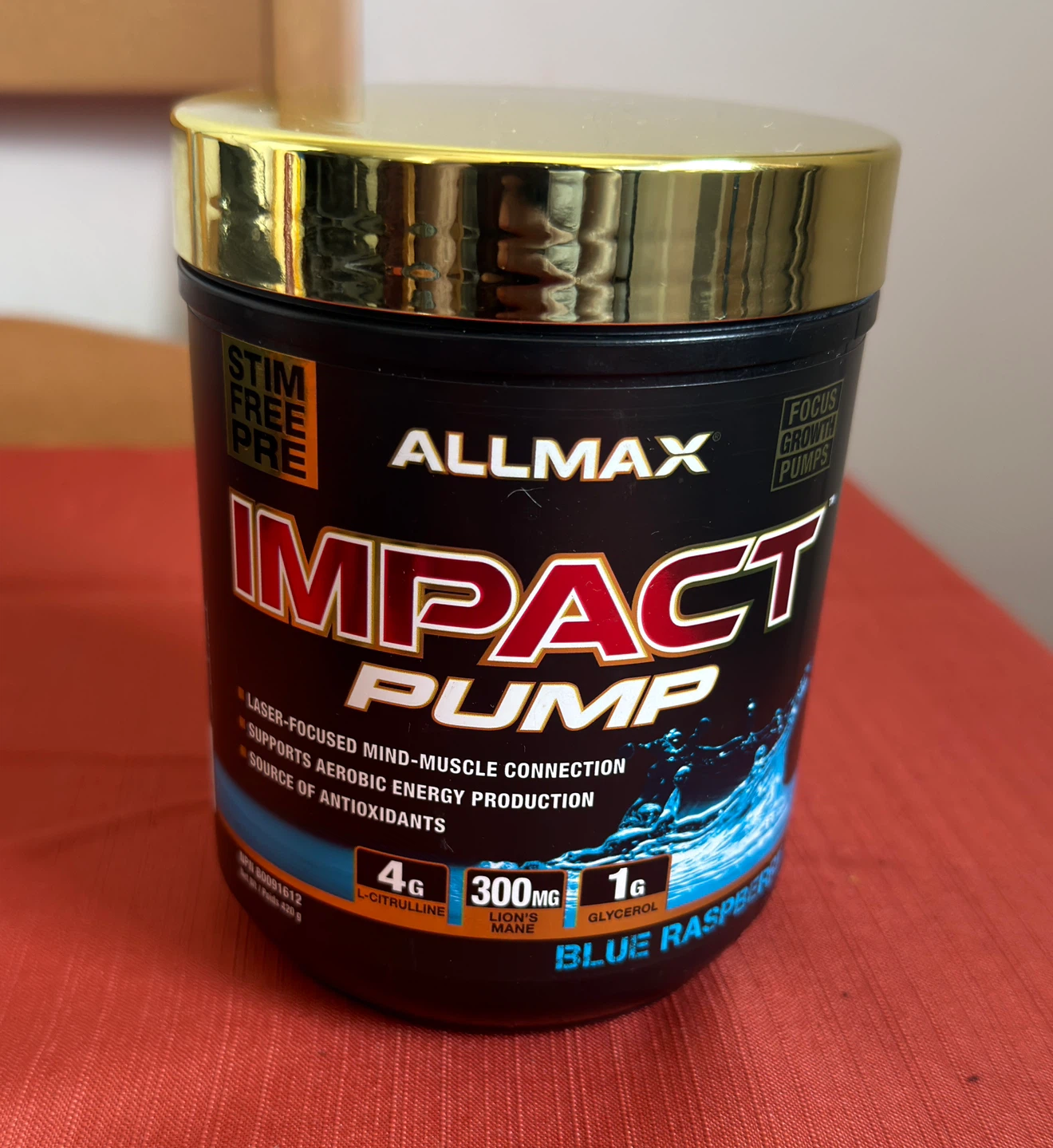 ALLMAX Impact Pump Stim-Free Pre-Workout Blue Raspberry Sealed