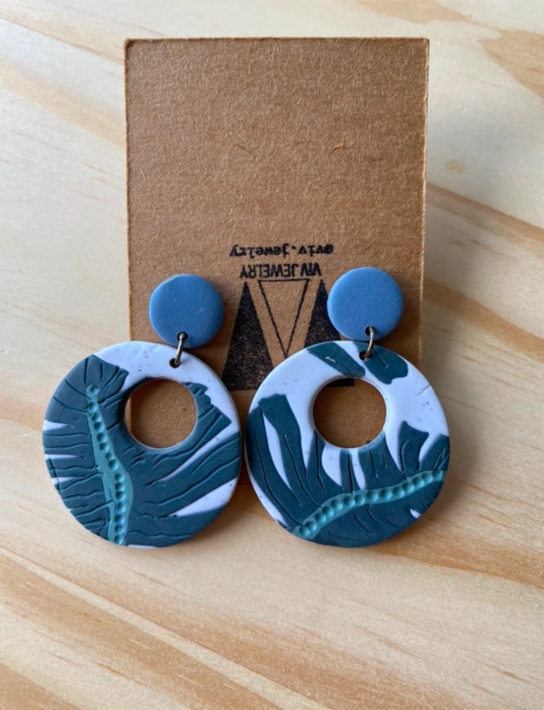 Tropical blue and white earrings