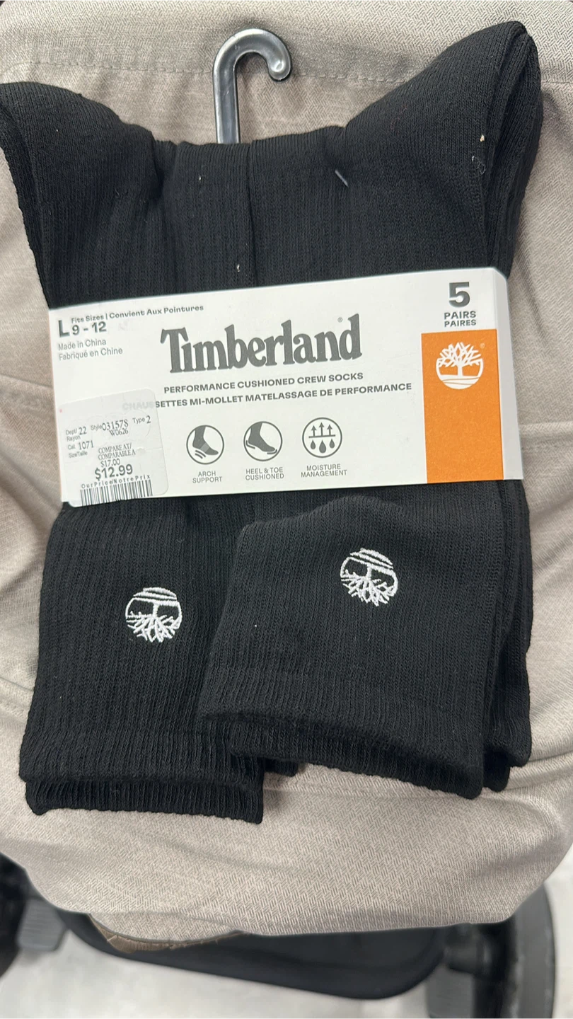 Timberland Performance Cushioned Crew Socks - 5 Pairs