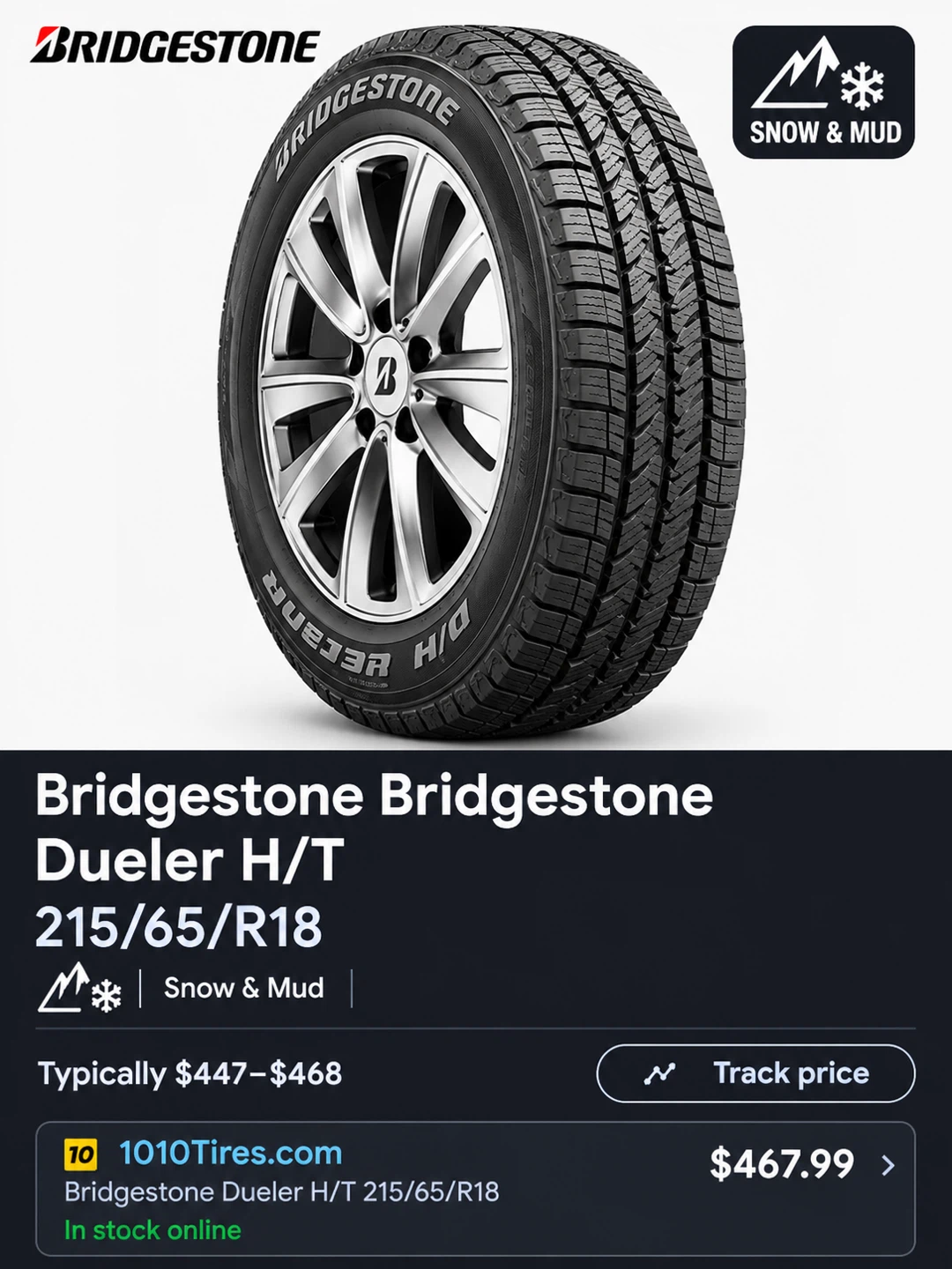 215/65/R17 Bridgestone S+M 65-70% Thread - photo 5