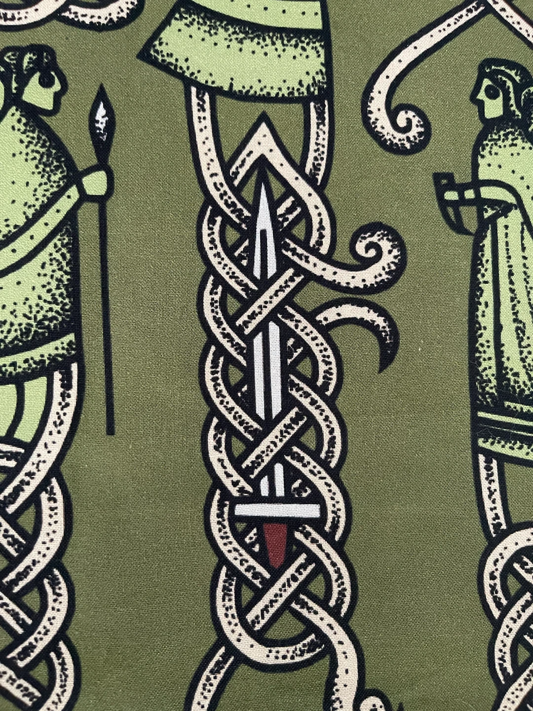 Olive Green Viking Warrior Print Fabric - photo 2